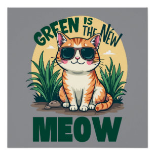 Poster Art rétro "Le vert est le nouveau miaou" sur la na