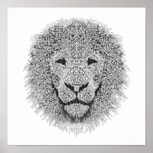 Poster Art Robotique Futuriste : Tête de Lion Roi Cyberné