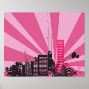Poster art rose abstrait de mur de la ville 20x16