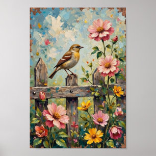 Poster Art rustique de jardin de moineau vintage