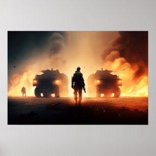 Poster Art scène d'action militaire