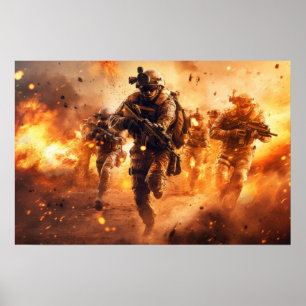 Poster Art scène d'action militaire
