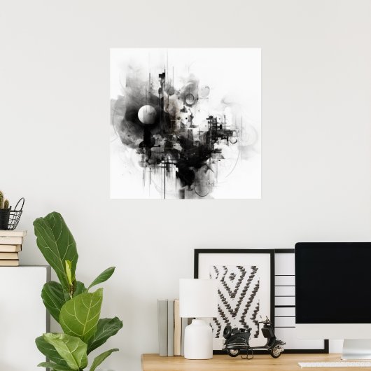 Poster Art simple noir et blanc (Bureau à domicile)