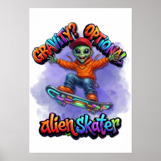 Poster Art spatial Hoverboard Alien Skateur Gravité facul (Devant)