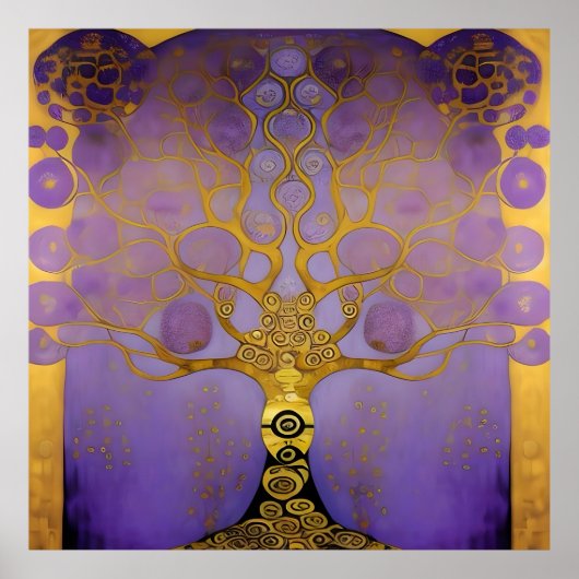 Poster Art style Klimt violet et or (Devant)