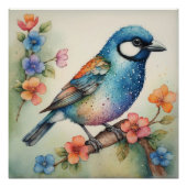 Poster Art stylisé Bluebird et fleurs (Devant)