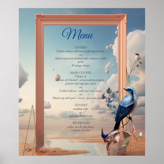 Poster Art surréaliste avec fleurs et oiseaux (Devant)