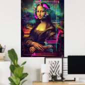Poster Art synthwave cyberpunk de Mona Lisa (Bureau à domicile)