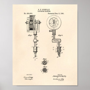 Poster Art tatouant vieux Peper de brevet de la machine