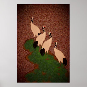 Poster Art texturé traditionnel japonais Nihonga