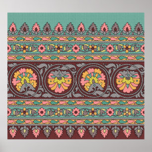Poster Art traditionnel Mughal frontière, motif, fleur, g