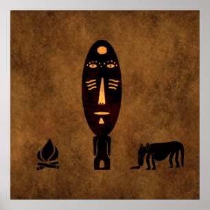 Poster Art tribal africain abstrait contemporain vintage