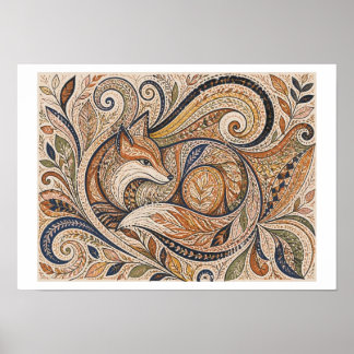 Poster art tribal du renard