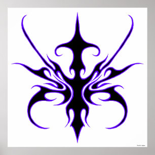 Poster Art tribal noir et violet intense aux lignes marqu