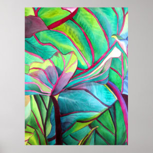 Poster Art tropical bleu de feuillage de feuille d'Hawaï