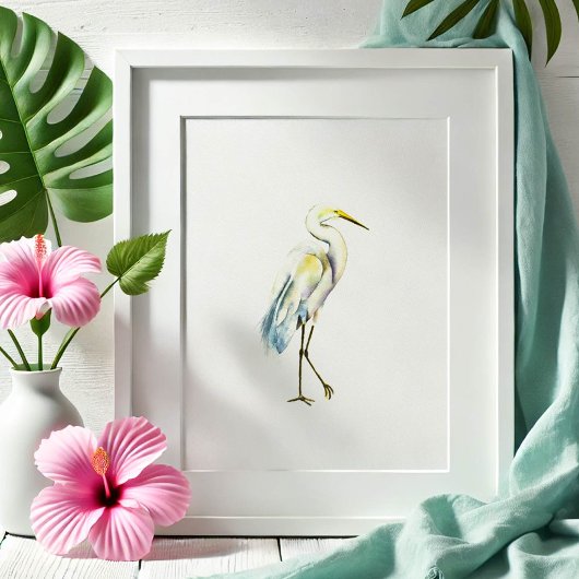 Poster Art Tropical Great White Heron Beach