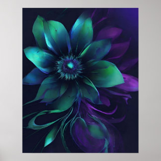 POSTER ART TURQUOISE PURPLE FLOWER DARK