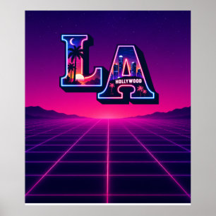 Poster Art typographique néon de style californien des an