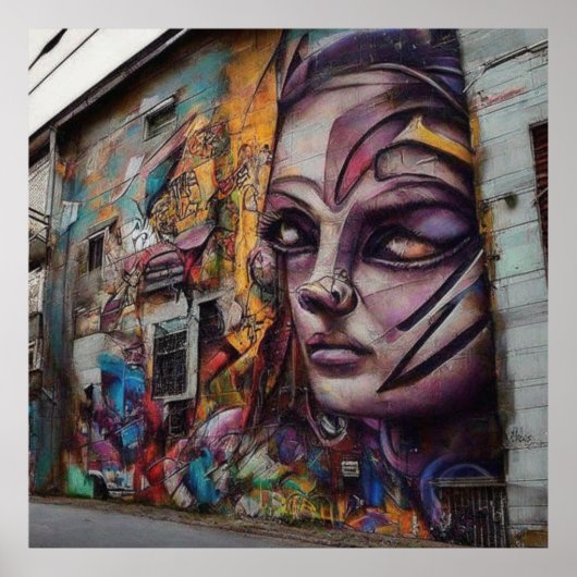 Poster Art urbain sur bâtiment abandonné (Devant)