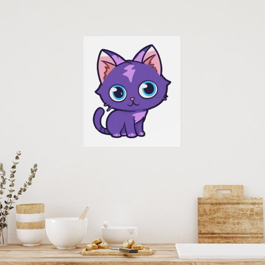 Poster Art vectoriel de chat Anime Violet (Cuisine)