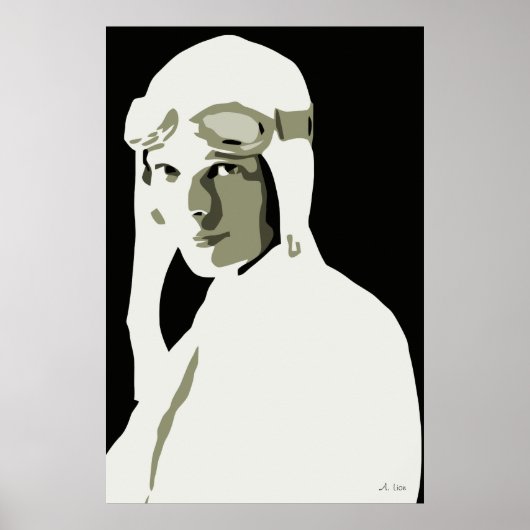 Poster Art vectoriel en niveaux de gris Amelia Earhart 24 (Devant)