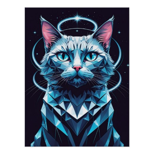 Poster Art vectoriel géométrique Crystal Cat (Devant)