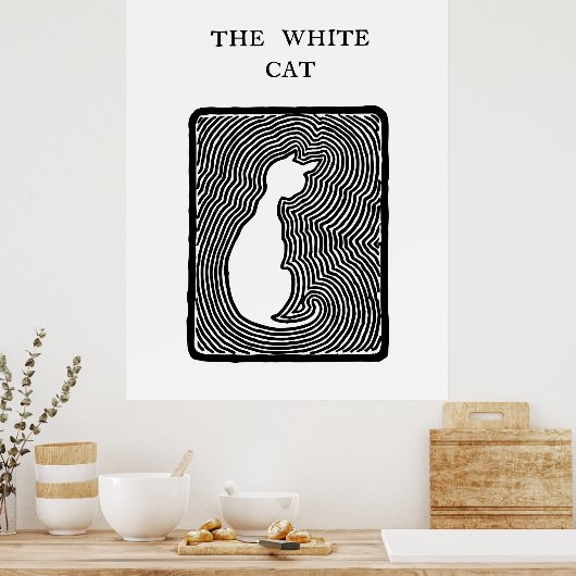 Poster Art vectoriel noir et blanc Le chat blanc (Cuisine)