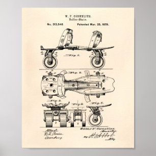 Poster Art vieux Peper de brevet du patin de rouleau 1879