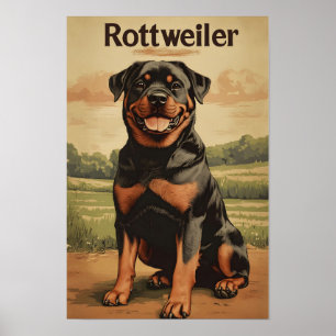 Poster Art vintage de chien Rottweiler