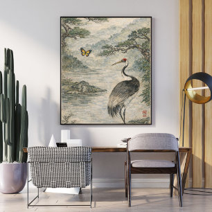 Poster Art Vintage de Grue de Style Japonais