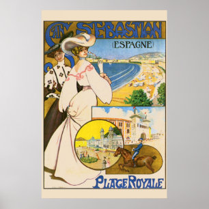 Poster Art vintage de voyage de San Sebastian Espagne