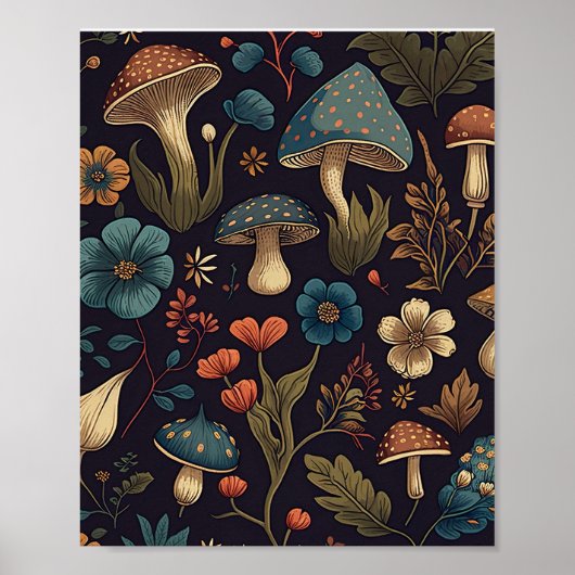 Poster Art vintage Fleur de Champignons (Devant)