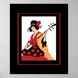 Poster Art Vintage Geisha & Shamisen