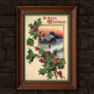 Poster Art Vintage Noël Holly 1910