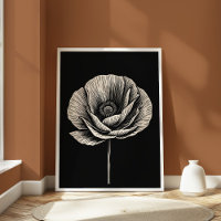 Art vintage noir et blanc de la fleur de coquelico