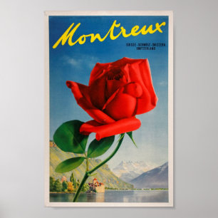 Poster Art vintage rose de voyage de Montreux Suisse