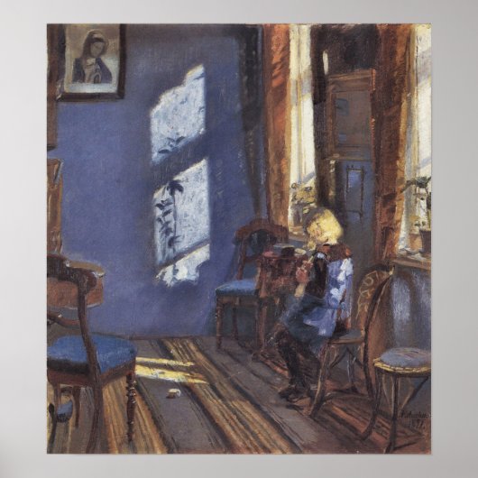 Poster Art vintage, Soleil dans la salle bleue par Ancher (Devant)