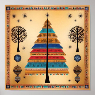 Poster Art Warli Arbre de Noël