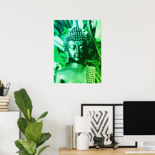 Poster Art Zen Méditation Ombré Vert Clair Bouddha