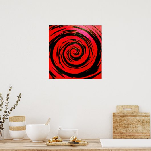 Poster Arte à spirale hybride rouge et noir (Cuisine)