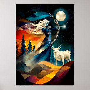 Poster Artemis - Légende Cubiste Minimaliste - Déesse