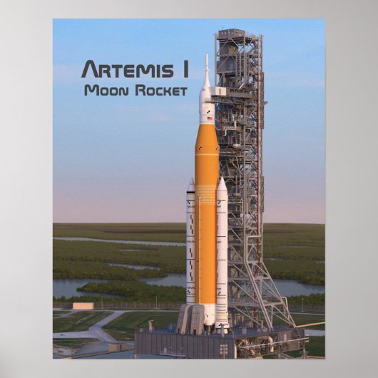Poster Artemis Une Lune Rocket sur Pad (Devant)
