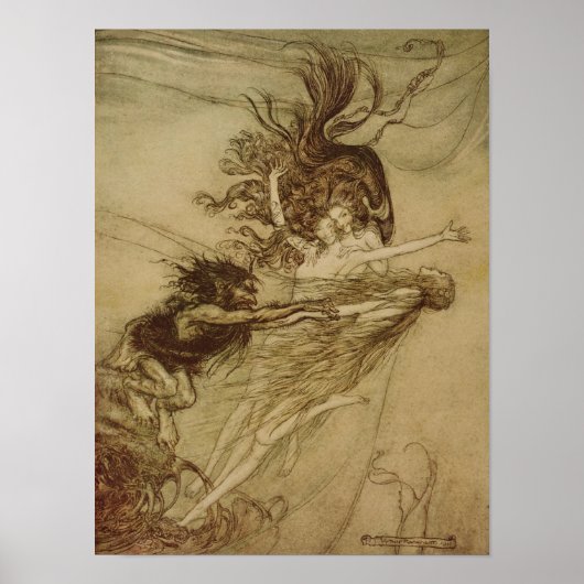 Poster Arthur Rackham | Les Rhinemaidens taquinant Alberi (Devant)