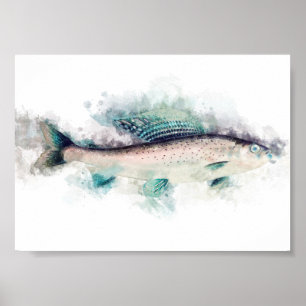 Poster Artic gris Aquarelle Art Pêche amateurs