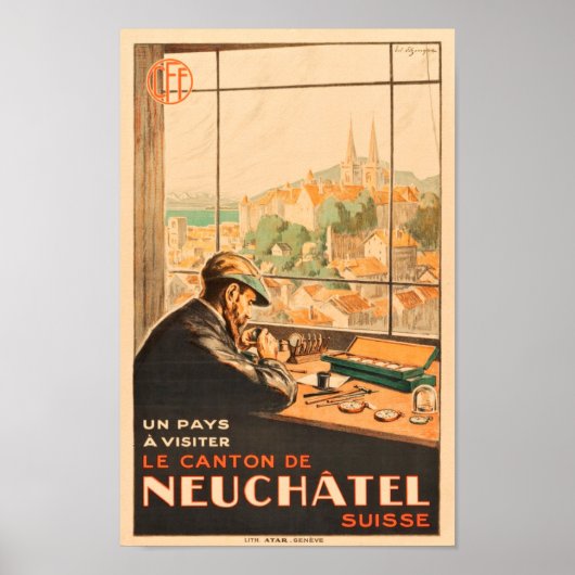 Poster Artisanat en Neuchatel, Suisse, voyage vintage (Devant)