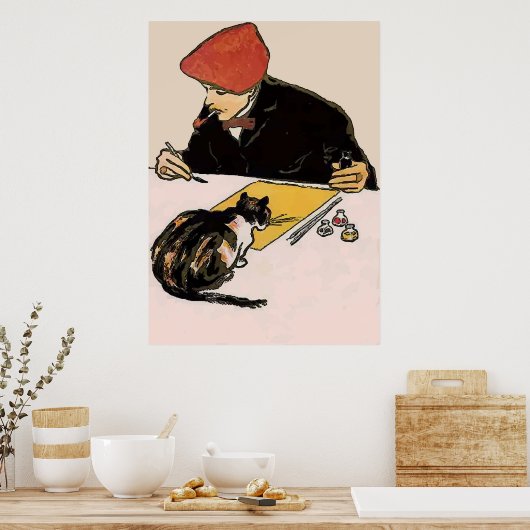 Poster Artiste avec chat (Cuisine)