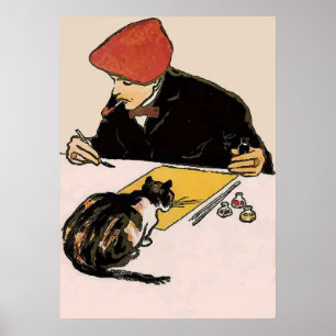 Poster Artiste avec chat