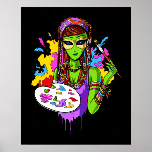 Poster Artiste de peinture hippie Alien spatial