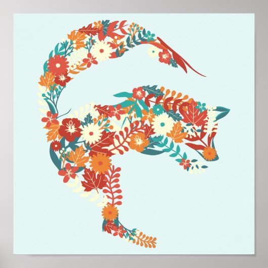 Poster Artiste Floral Fox Wild Animal Nature Thème (Devant)