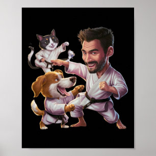 Poster Artiste Martiale Avec Karate Chien Et Chat En Acti